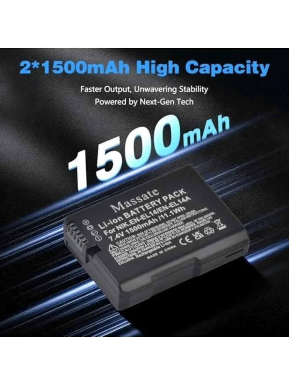 2-Pack 1500mAh Rechargeable Batteries & Dual-Slot LED Charger for Cameras